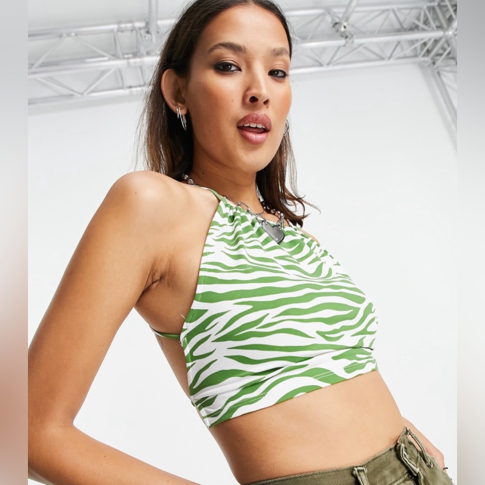 Bershka Cropped Halterneck Top with Strappy back